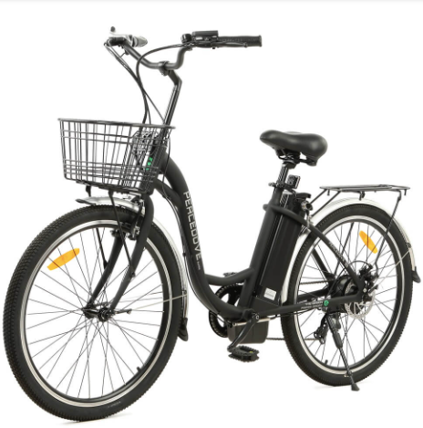Ecotric 26inch Black Peacedove electric city bike with basket and rear rack