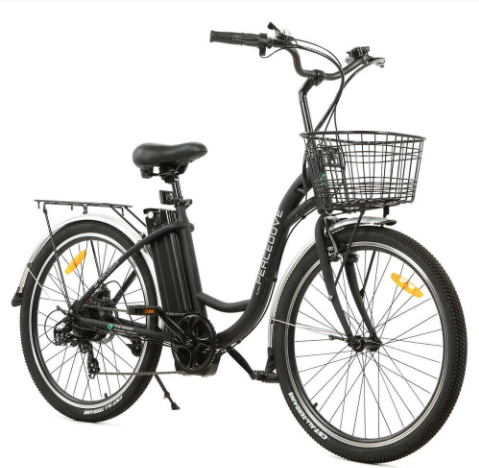 Ecotric 26inch Black Peacedove electric city bike with basket and rear rack