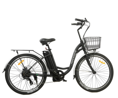 Ecotric 26inch Black Peacedove electric city bike with basket and rear rack