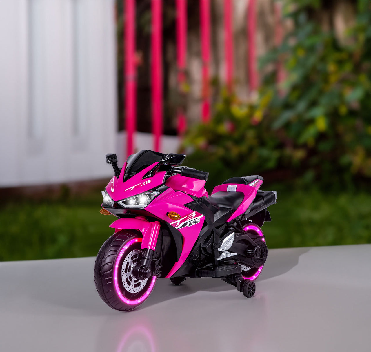 Tamco™ 12V Kids Electric Motorcycle Ride-On (Ages 3–8) – Pink | Light-Up Wheels, Music & Training Wheels