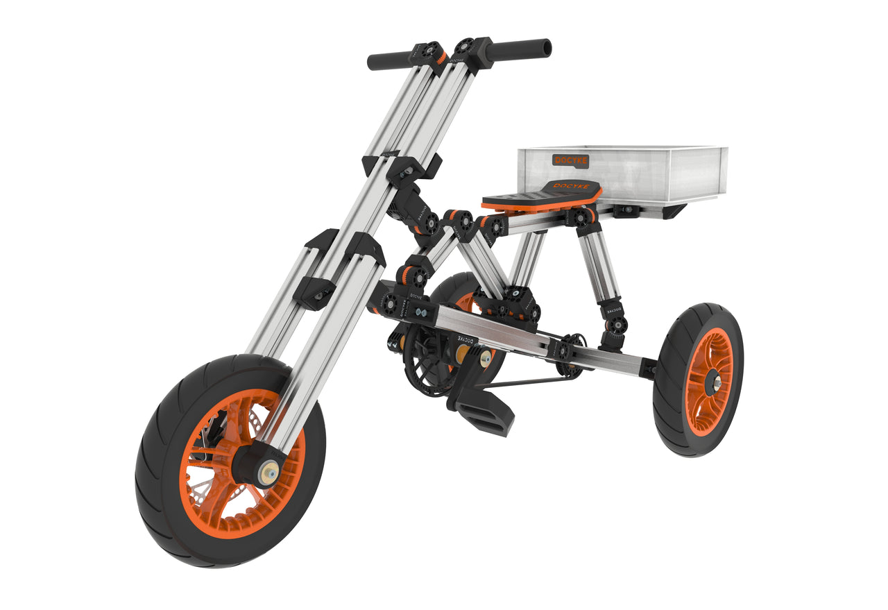 20-in-1 Buildable Kids Go-Kart & Ride-On Vehicle Kit (Ages 1–8) – Orange | Modular Bike, Scooter & Kart System