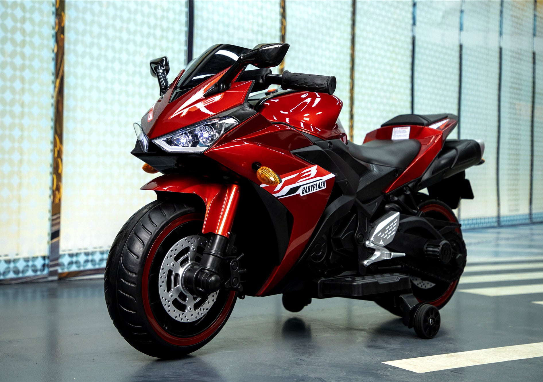 12V Kids Electric Motorcycle Ride-On (Ages 3–6) – Red | Light-Up Wheels, Music & Training Wheels