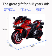 Thumbnail for 12V Kids Electric Motorcycle Ride-On (Ages 3–6) – Red | Light-Up Wheels, Music & Training Wheels