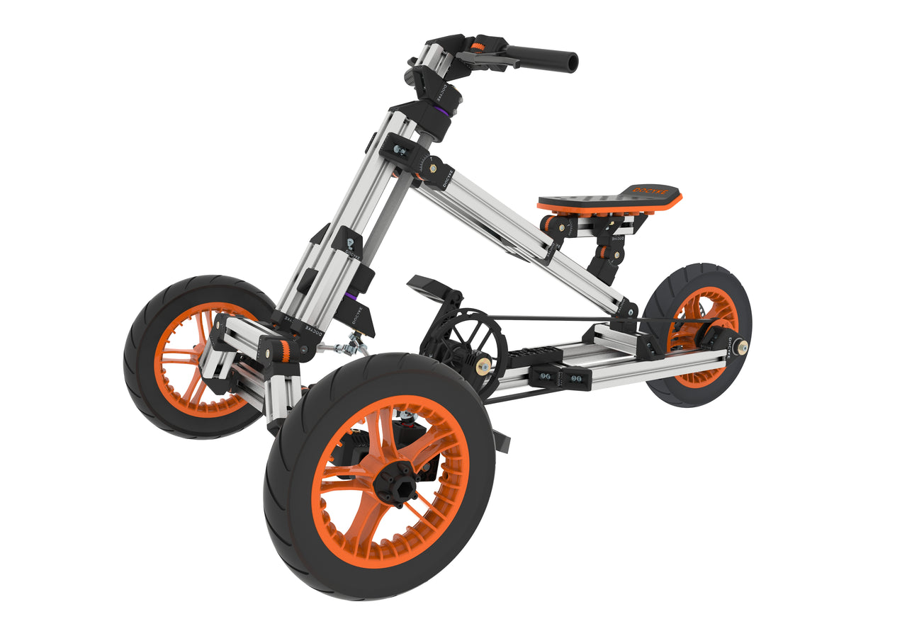 20-in-1 Buildable Kids Go-Kart & Ride-On Vehicle Kit (Ages 1–8) – Orange | Modular Bike, Scooter & Kart System