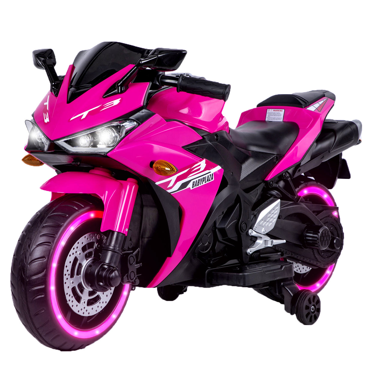 Tamco™ 12V Kids Electric Motorcycle Ride-On (Ages 3–8) – Pink | Light-Up Wheels, Music & Training Wheels