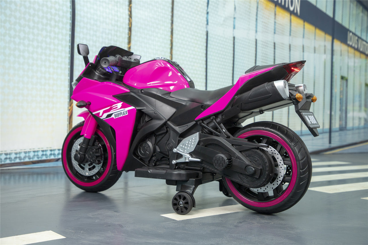 Tamco™ 12V Kids Electric Motorcycle Ride-On (Ages 3–8) – Pink | Light-Up Wheels, Music & Training Wheels