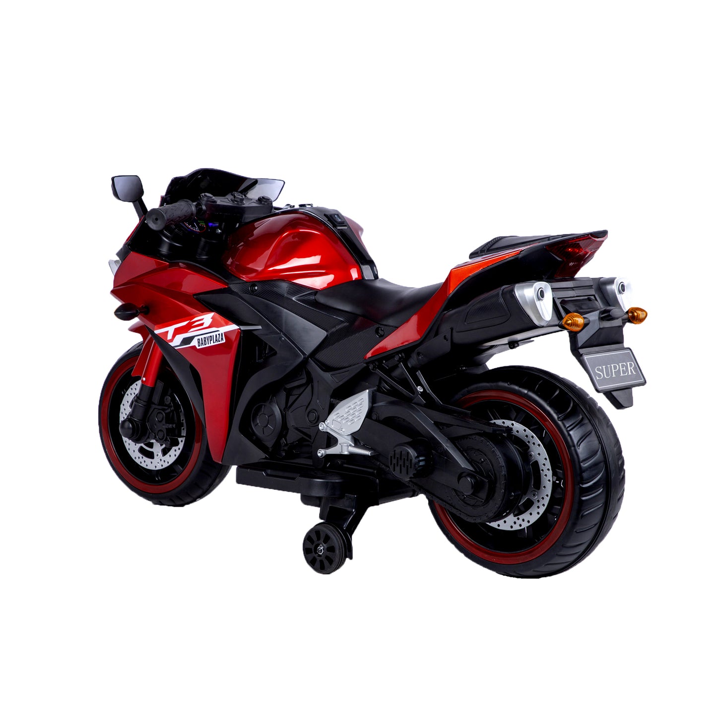 12V Kids Electric Motorcycle Ride-On (Ages 3–6) – Red | Light-Up Wheels, Music & Training Wheels
