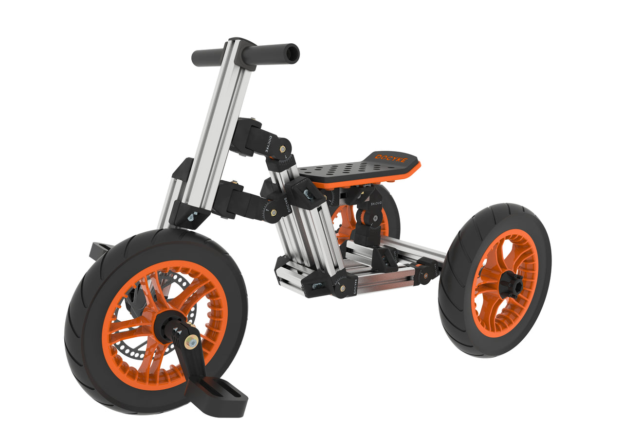 20-in-1 Buildable Kids Go-Kart & Ride-On Vehicle Kit (Ages 1–8) – Orange | Modular Bike, Scooter & Kart System