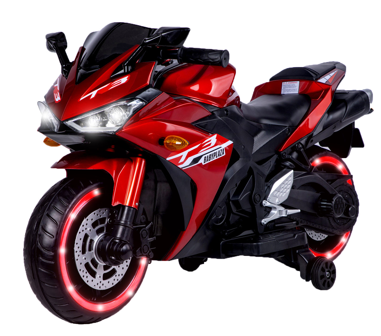 12V Kids Electric Motorcycle Ride-On (Ages 3–6) – Red | Light-Up Wheels, Music & Training Wheels