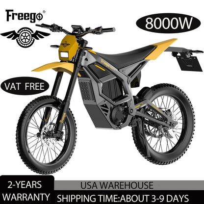 Freego UL 53MPH Electric Dirt Bike N5 Mid-Drive Motor 72V/40AH/8000W Electric Motorcycle Bike 380N.m Fast Charging Off-Road Bike
