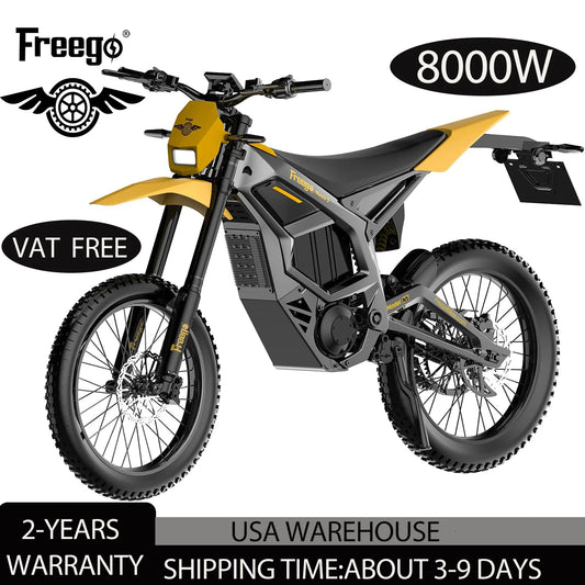 Freego UL 53MPH Electric Dirt Bike N5 Mid-Drive Motor 72V/40AH/8000W Electric Motorcycle Bike 380N.m Fast Charging Off-Road Bike
