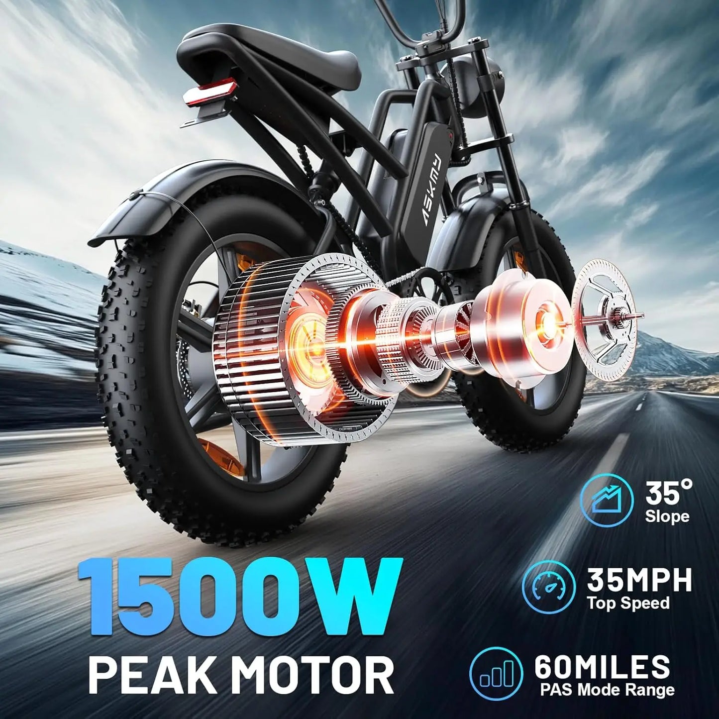 Zesty All-Terrain Electric Bike for Adults 750W Motor 1500W Peak 48V 15Ah Removable Battery Full Suspension 20x4 Fat Tire 7-Speed UL Certified
