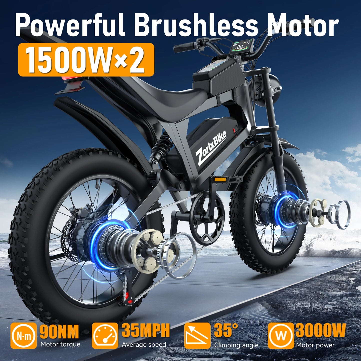 ZorixBike R8 Pro Electric Bike 3000W Motor 48V 20Ah Battery 20x4 Fat Tire 7-Speed All Terrain E-Bike