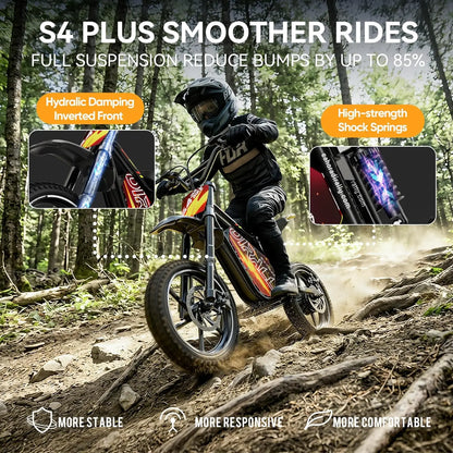 Zesty E-Bike Youth S4 Electric Dirt Bike for Kids 8+ – 800W Peak Motor, 3-Speed (Up to 18.6 MPH), 36V Battery, Steel Frame, Disc Brakes & Knobby Tires
