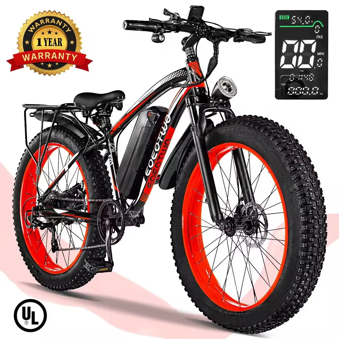 E01 Electric Bike 26x4 Fat Tire 48V 15Ah Battery Front Suspension 400 lb Capacity Aluminum Frame UL 2849 Certified
