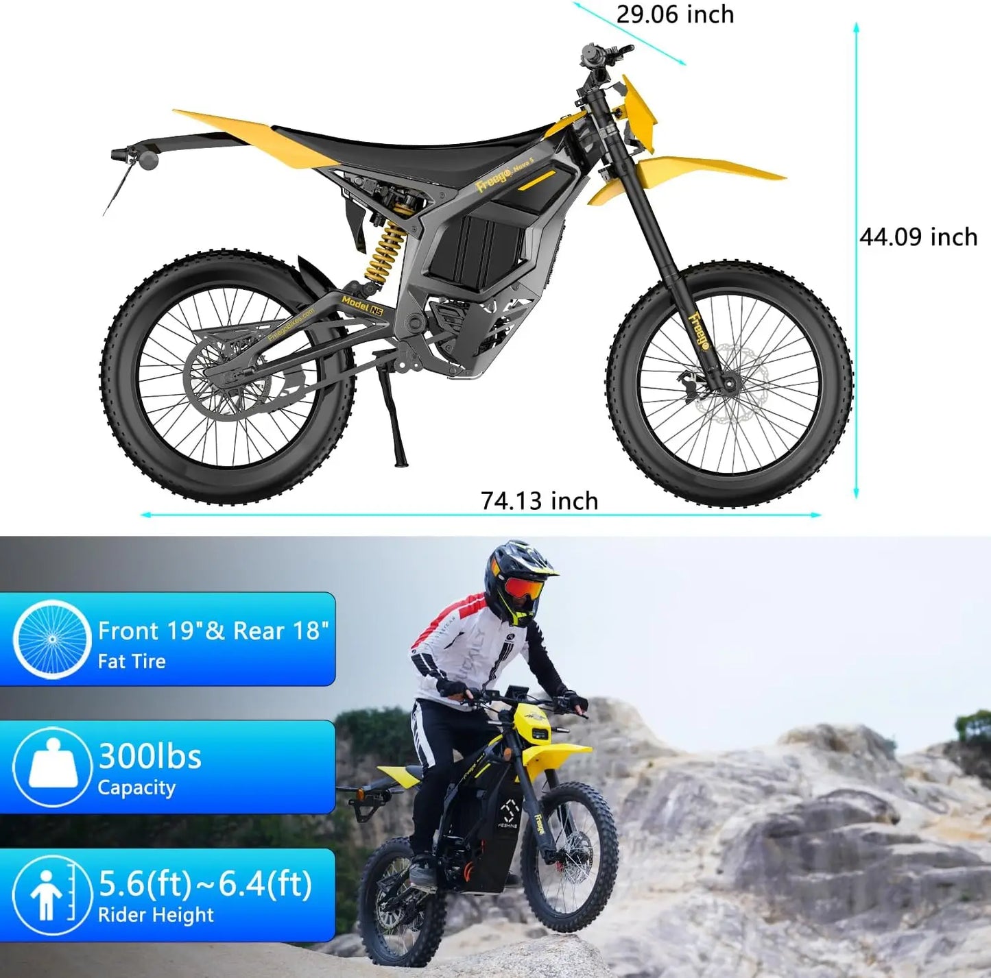 Freego UL 53MPH Electric Dirt Bike N5 Mid-Drive Motor 72V/40AH/8000W Electric Motorcycle Bike 380N.m Fast Charging Off-Road Bike