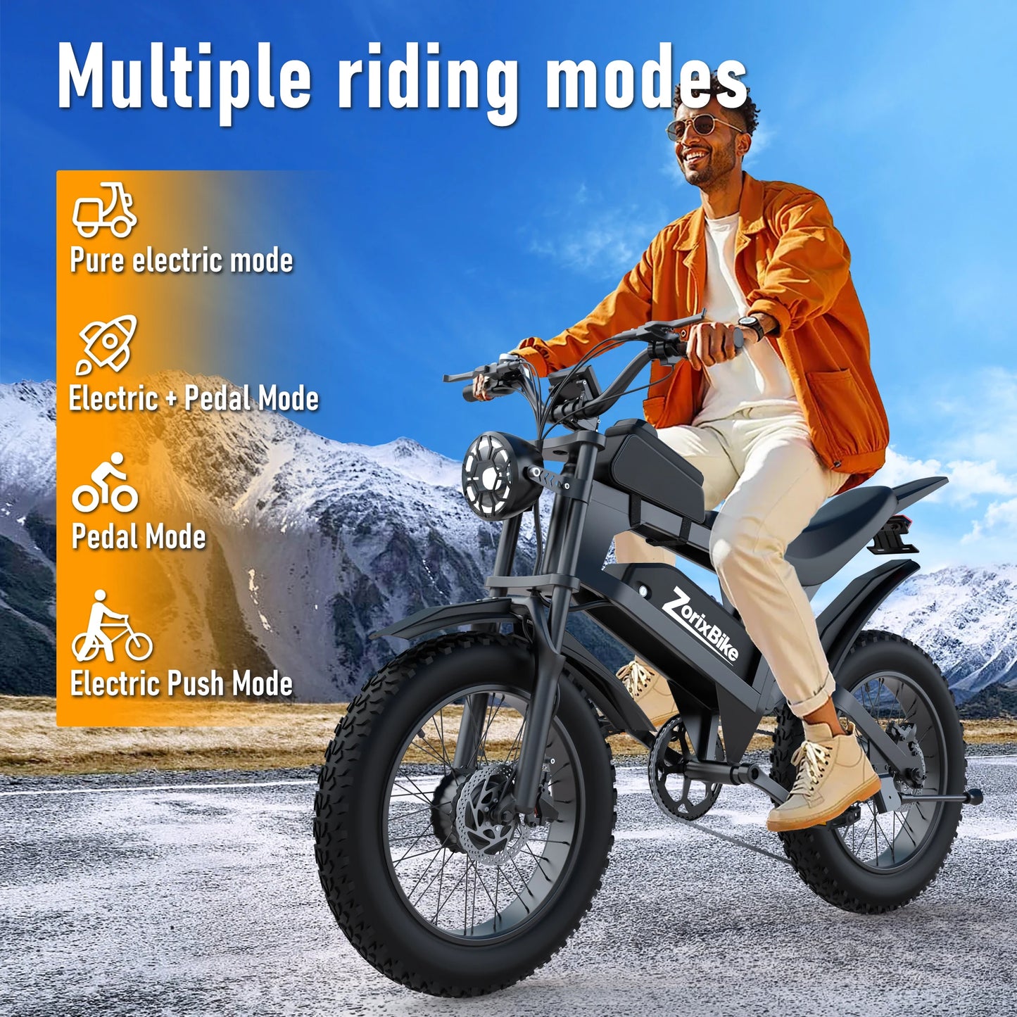 ZorixBike R8 Pro Electric Bike 3000W Motor 48V 20Ah Battery 20x4 Fat Tire 7-Speed All Terrain E-Bike