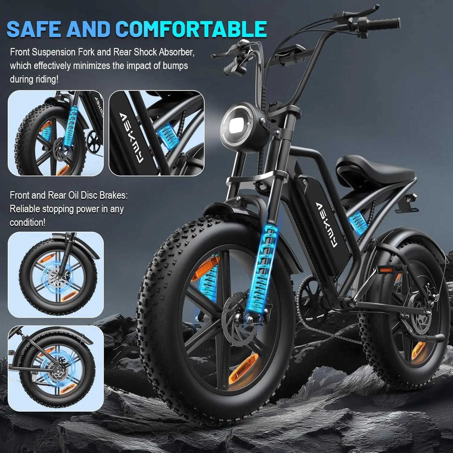 Zesty All-Terrain Electric Bike for Adults 750W Motor 1500W Peak 48V 15Ah Removable Battery Full Suspension 20x4 Fat Tire 7-Speed UL Certified