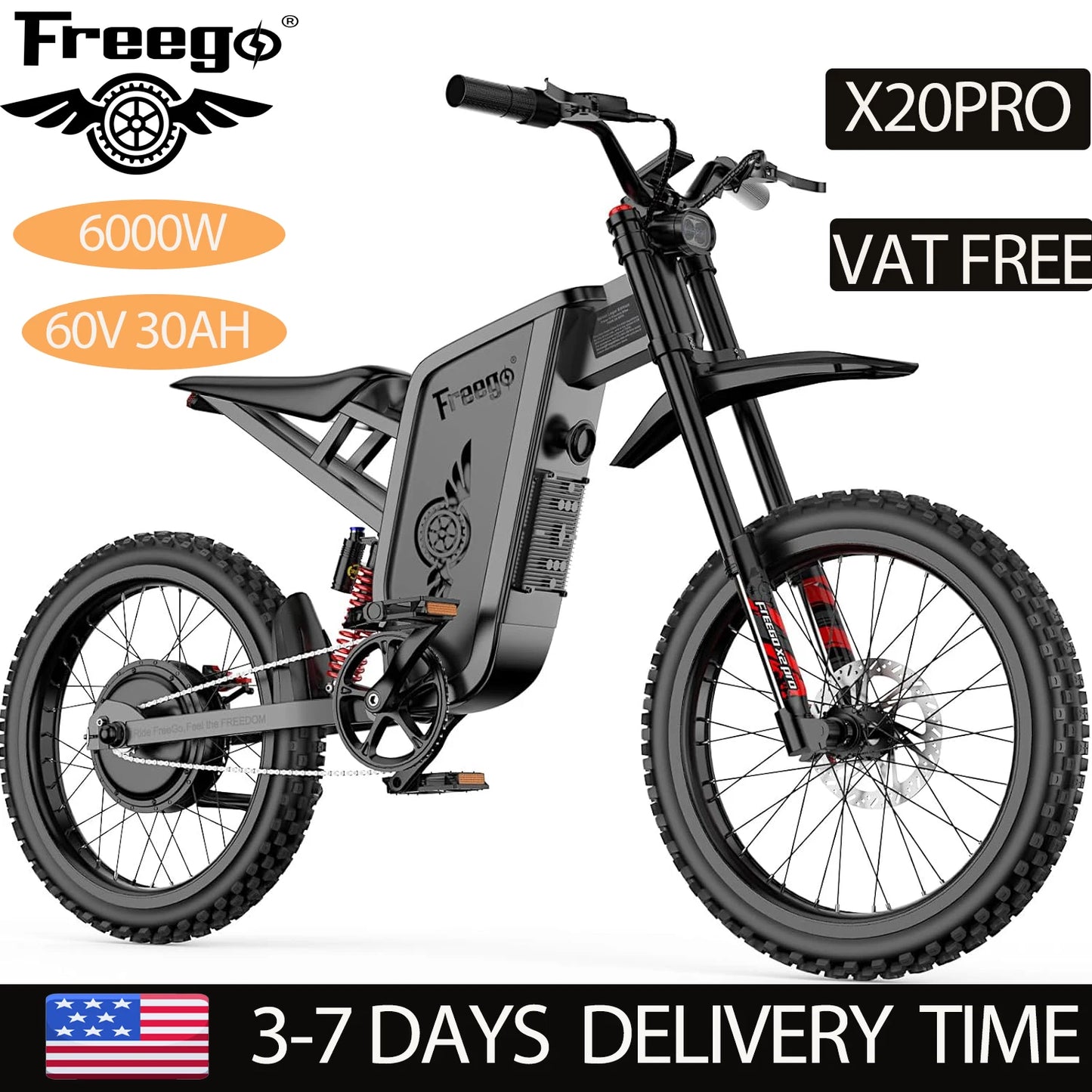 Electric Dirt Bike X2 Pro Electric Motorcycle 6000W(Peak) Motor 1800wh Battery 7 Speed 50MPH Off Road Electric Bicycle