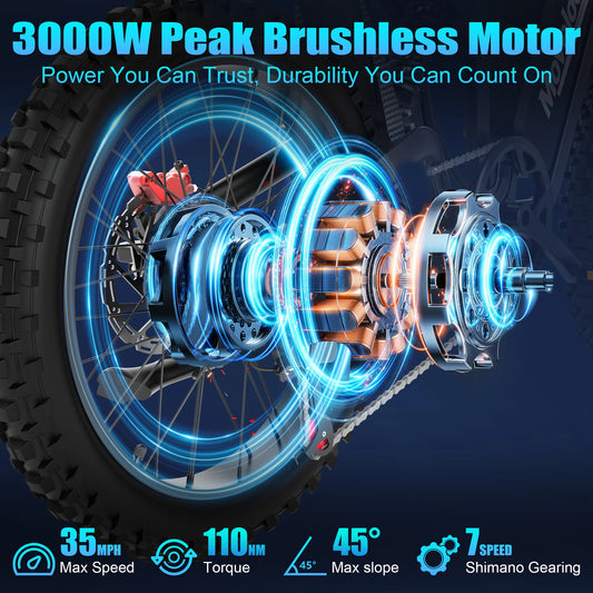 Moveloop T1 Ultra Electric Bike 3000W Motor 48V 20Ah Battery 17 Inch Off-Road Tires 7-Speed E-Bike