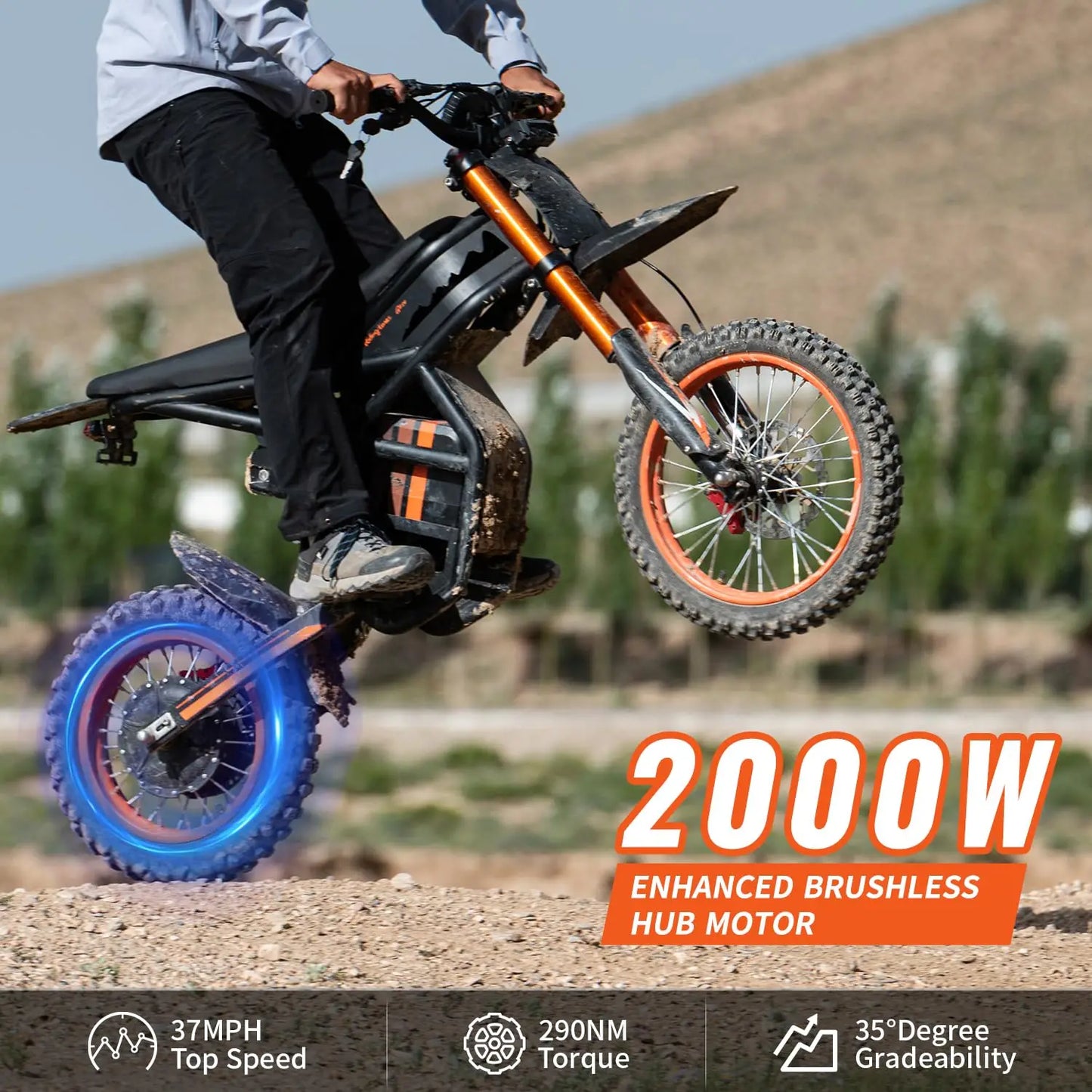 Zesty GT54 Electric Dirt Bike 2000W Motor 60V 25Ah 40 MPH Off-Road Hydraulic Suspension Motorcycle Tires Key Ignition 2-Year Warranty