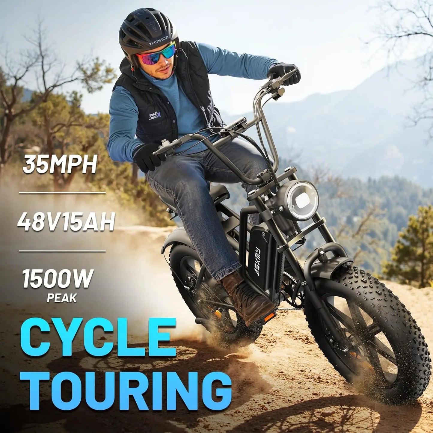 Zesty All-Terrain Electric Bike for Adults 750W Motor 1500W Peak 48V 15Ah Removable Battery Full Suspension 20x4 Fat Tire 7-Speed UL Certified