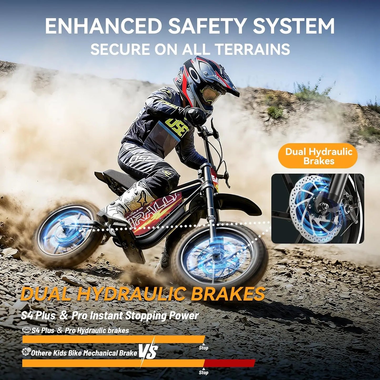 Zesty E-Bike Youth S4 Electric Dirt Bike for Kids 8+ – 800W Peak Motor, 3-Speed (Up to 18.6 MPH), 36V Battery, Steel Frame, Disc Brakes & Knobby Tires