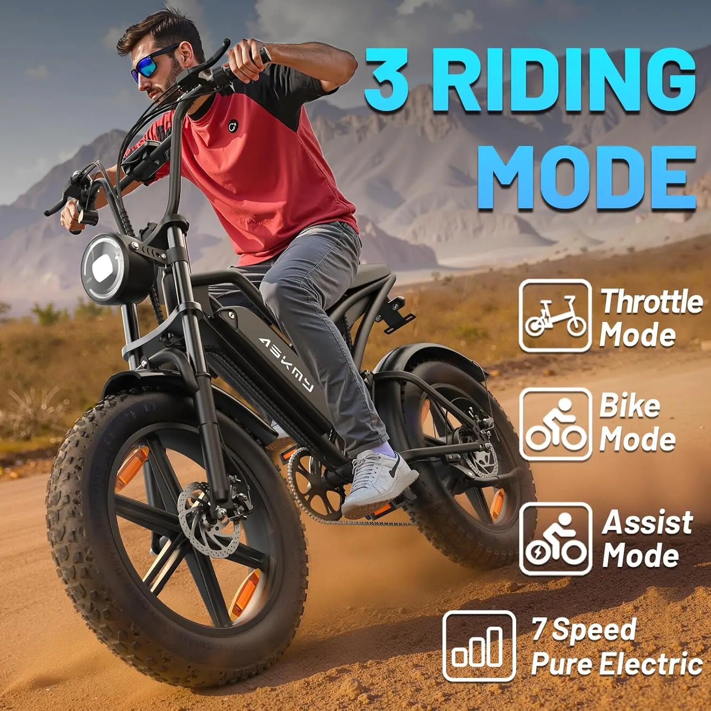 Zesty All-Terrain Electric Bike for Adults 750W Motor 1500W Peak 48V 15Ah Removable Battery Full Suspension 20x4 Fat Tire 7-Speed UL Certified