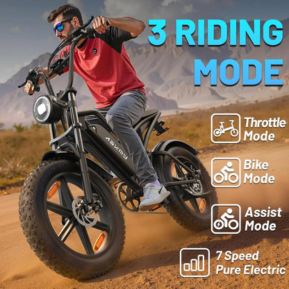 Zesty All-Terrain Electric Bike for Adults 750W Motor 1500W Peak 48V 15Ah Removable Battery Full Suspension 20x4 Fat Tire 7-Speed UL Certified
