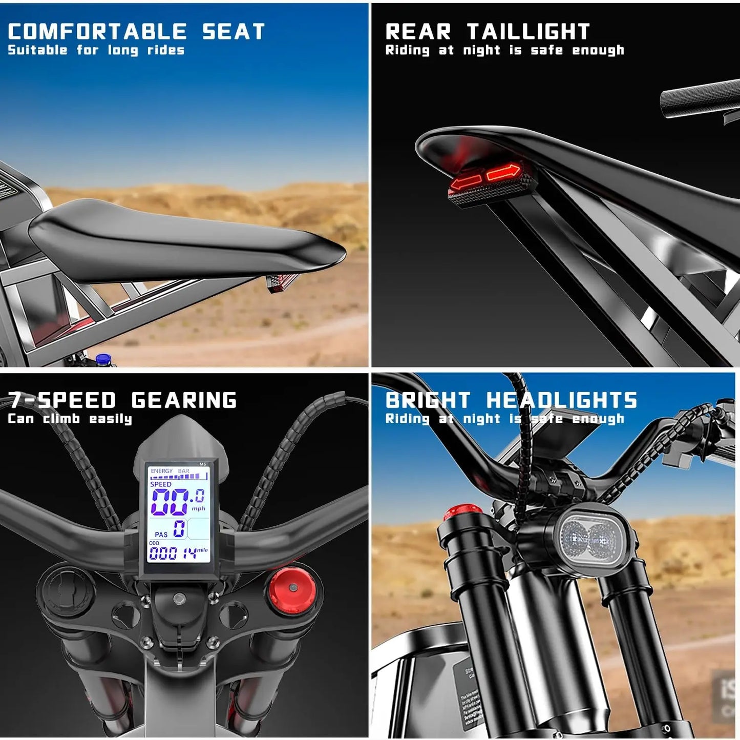 Electric Dirt Bike X2 Pro Electric Motorcycle 6000W(Peak) Motor 1800wh Battery 7 Speed 50MPH Off Road Electric Bicycle