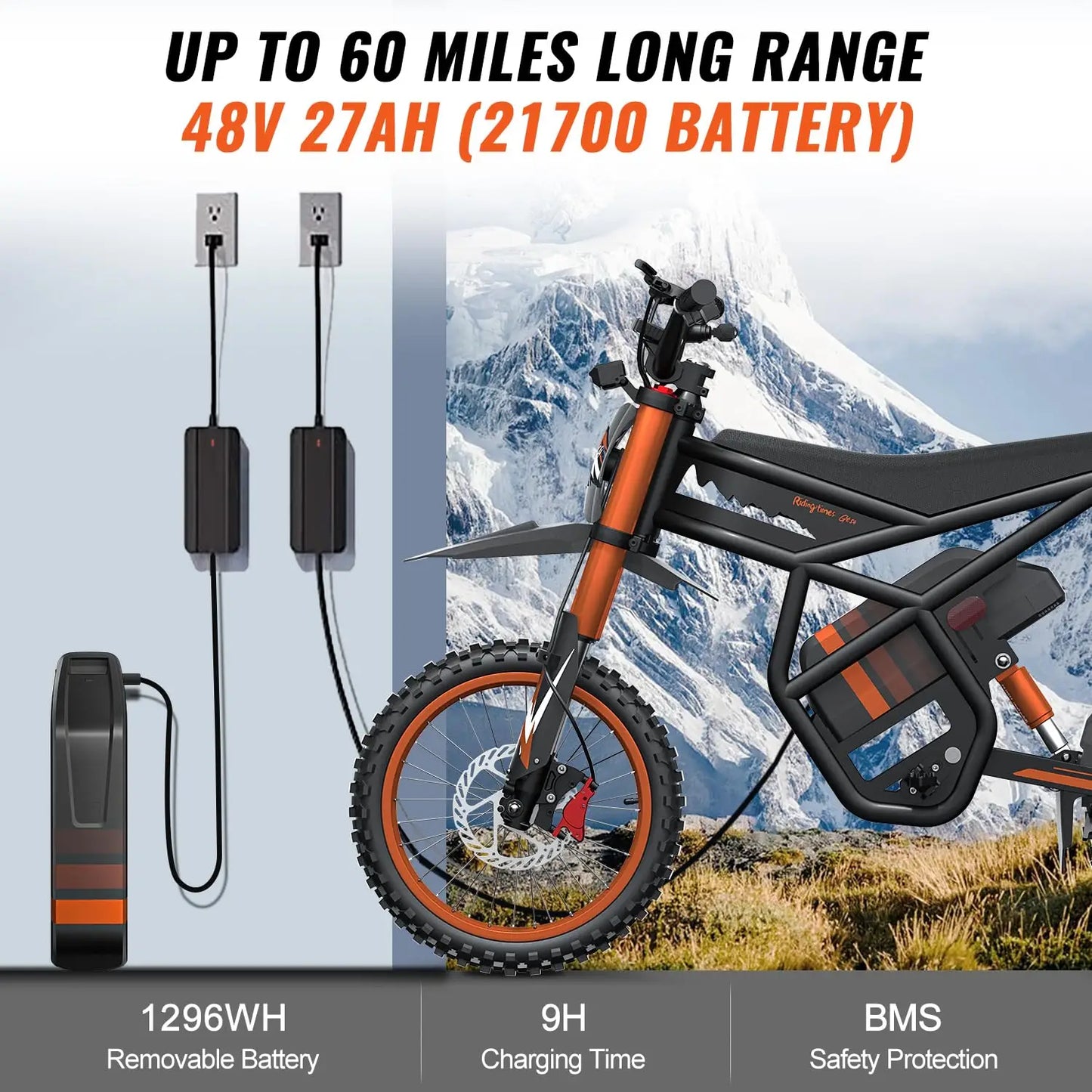 Zesty GT54 Electric Dirt Bike 2000W Motor 60V 25Ah 40 MPH Off-Road Hydraulic Suspension Motorcycle Tires Key Ignition 2-Year Warranty