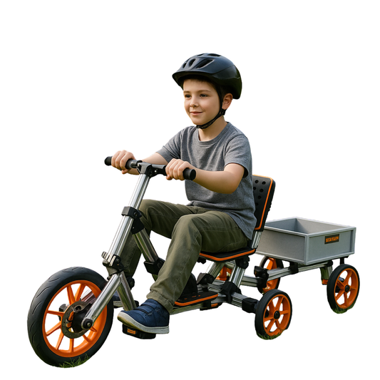 20-in-1 Buildable Kids Go-Kart & Ride-On Vehicle Kit (Ages 1–8) – Orange | Modular Bike, Scooter & Kart System