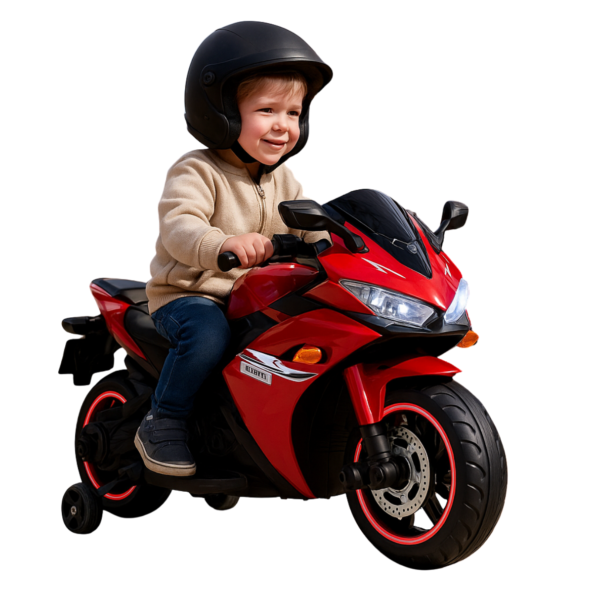 12V Kids Electric Motorcycle Ride-On (Ages 3–6) – Red | Light-Up Wheels, Music & Training Wheels