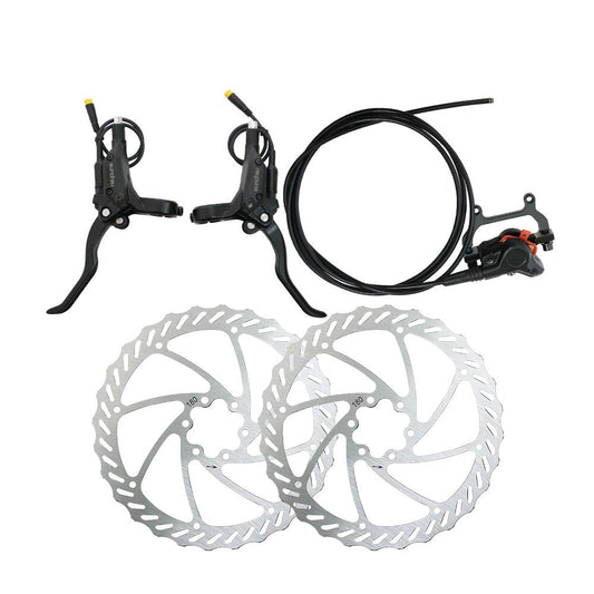 EUNORAU 2-Piston Hydraulic Disc Brake Sensor Set with 180MM Brake Rotors for BBS/ENA motor kits&eBike Upgrade